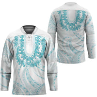 Aloha Lei Onaona Hockey Jersey Teal Hawaiian Tribal Pattern - Polynesian Pride
