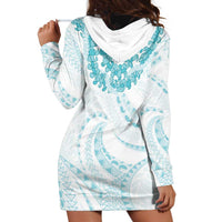 Aloha Lei Onaona Hoodie Dress Teal Hawaiian Tribal Pattern