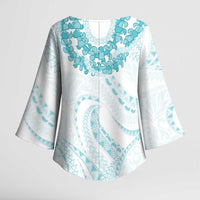Aloha Lei Onaona Kimono Sleeve Blouse Teal Hawaiian Tribal Pattern LT9 - Polynesian Pride