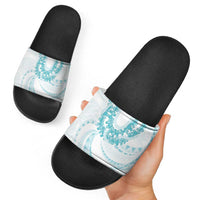 Aloha Lei Onaona Slide Sandals Teal Hawaiian Tribal Pattern - Polynesian Pride