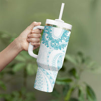 Aloha Lei Onaona Tumbler With Handle Teal Hawaiian Tribal Pattern