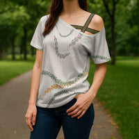 Aloha Lei Mikioi Cross Shoulder Shirt Beige Polynesian Tribal Tatau Pattern LT9 - Polynesian Pride