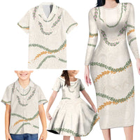 Aloha Lei Mikioi Family Matching Long Sleeve Bodycon Dress and Hawaiian Shirt Beige Polynesian Tribal Tatau Pattern