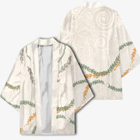 Aloha Lei Mikioi Kimono Beige Polynesian Tribal Tatau Pattern LT9 - Polynesian Pride