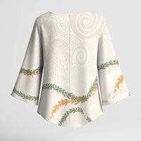 Aloha Lei Mikioi Kimono Sleeve Blouse - Beige Polynesian Tribal Tatau Pattern LT9 - Polynesian Pride