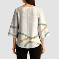 Aloha Lei Mikioi Kimono Sleeve Blouse - Beige Polynesian Tribal Tatau Pattern LT9 - Polynesian Pride