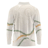 Aloha Lei Mikioi Long Sleeve Polo Shirt Beige Polynesian Tribal Tatau Pattern LT9 - Polynesian Pride