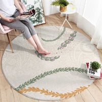 Aloha Lei Mikioi Round Carpet Beige Polynesian Tribal Tatau Pattern