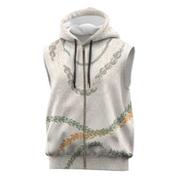Aloha Lei Mikioi Sleeveless Zip Hoodie Beige Polynesian Tribal Tatau Pattern - Polynesian Pride
