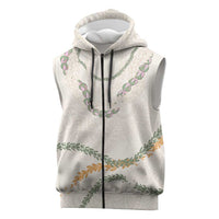 Aloha Lei Mikioi Sleeveless Zip Hoodie Beige Polynesian Tribal Tatau Pattern LT9 Beige - Polynesian Pride