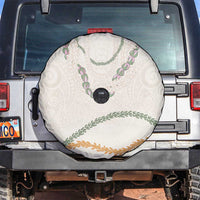 Aloha Lei Mikioi Spare Tire Cover Beige Polynesian Tribal Tatau Pattern