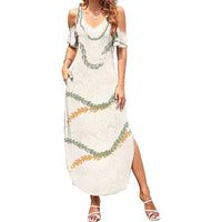 Aloha Lei Mikioi Summer Maxi Dress Beige Polynesian Tribal Tatau Pattern LT9 Women Beige - Polynesian Pride