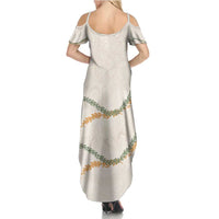 Aloha Lei Mikioi Summer Maxi Dress Beige Polynesian Tribal Tatau Pattern LT9 - Polynesian Pride