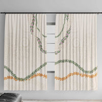 Aloha Lei Mikioi Window Curtain Beige Polynesian Tribal Tatau Pattern LT9 With Hooks Beige - Polynesian Pride