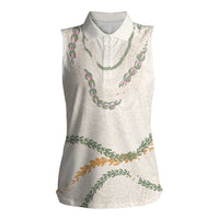 Aloha Lei Mikioi Women Sleeveless Polo Shirt Beige Polynesian Tribal Tatau Pattern LT9 Female Beige - Polynesian Pride