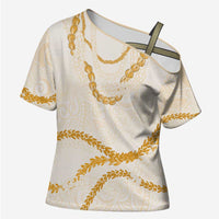 Aloha Lei Mikioi Cross Shoulder Shirt Gold Polynesian Tribal Tatau Pattern LT9 Female Gold - Polynesian Pride