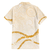Aloha Lei Mikioi Family Matching Off The Shoulder Long Sleeve Dress and Hawaiian Shirt Gold Polynesian Tribal Tatau Pattern