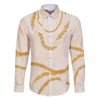 Aloha Lei Mikioi Family Matching Off The Shoulder Long Sleeve Dress and Hawaiian Shirt Gold Polynesian Tribal Tatau Pattern