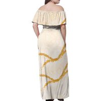 Aloha Lei Mikioi Family Matching Off Shoulder Maxi Dress and Hawaiian Shirt Gold Polynesian Tribal Tatau Pattern