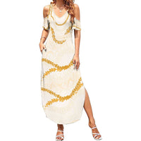 Aloha Lei Mikioi Family Matching Summer Maxi Dress and Hawaiian Shirt Gold Polynesian Tribal Tatau Pattern