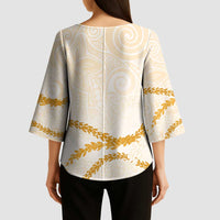 Aloha Lei Mikioi Kimono Sleeve Blouse Gold Polynesian Tribal Tatau Pattern LT9 - Polynesian Pride