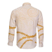 Aloha Lei Mikioi Long Sleeve Button Shirt Gold Polynesian Tribal Tatau Pattern LT9 - Polynesian Pride