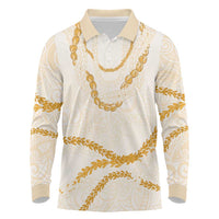 Aloha Lei Mikioi Long Sleeve Polo Shirt Gold Polynesian Tribal Tatau Pattern