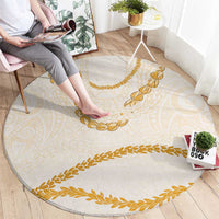 Aloha Lei Mikioi Round Carpet Gold Polynesian Tribal Tatau Pattern