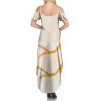 Aloha Lei Mikioi Summer Maxi Dress Gold Polynesian Tribal Tatau Pattern