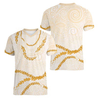 Aloha Lei Mikioi Women V-Neck T-Shirt Gold Polynesian Tribal Tatau Pattern