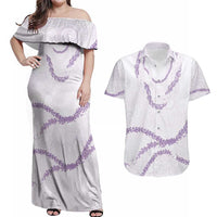 Aloha Lei Mikioi Couples Matching Off Shoulder Maxi Dress and Hawaiian Shirt Purple Polynesian Tribal Tatau Pattern