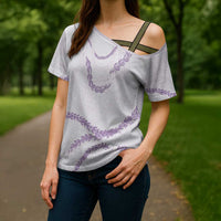 Aloha Lei Mikioi Cross Shoulder Shirt Purple Polynesian Tribal Tatau Pattern LT9 - Polynesian Pride