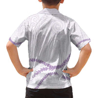 Aloha Lei Mikioi Family Matching Off Shoulder Short Dress and Hawaiian Shirt Purple Polynesian Tribal Tatau Pattern