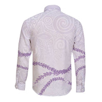 Aloha Lei Mikioi Long Sleeve Button Shirt Purple Polynesian Tribal Tatau Pattern LT9 - Polynesian Pride