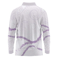 Aloha Lei Mikioi Long Sleeve Polo Shirt Purple Polynesian Tribal Tatau Pattern