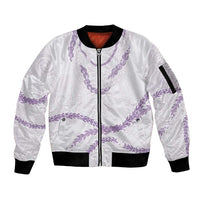 Aloha Lei Mikioi Sleeve Zip Bomber Jacket Purple Polynesian Tribal Tatau Pattern