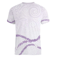 Aloha Lei Mikioi Women V-Neck T-Shirt Purple Polynesian Tribal Tatau Pattern