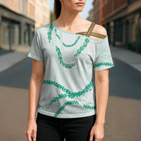 Aloha Lei Mikioi Cross Shoulder Shirt Sage Green Polynesian Tribal Tatau Pattern LT9 - Polynesian Pride