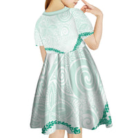 Aloha Lei Mikioi Kid Short Sleeve Dress Sage Green Polynesian Tribal Tatau Pattern LT9 - Polynesian Pride