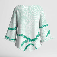Aloha Lei Mikioi Kimono Sleeve Blouse Sage Green Polynesian Tribal Tatau Pattern LT9 - Polynesian Pride