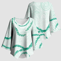 Aloha Lei Mikioi Kimono Sleeve Blouse Sage Green Polynesian Tribal Tatau Pattern LT9 - Polynesian Pride