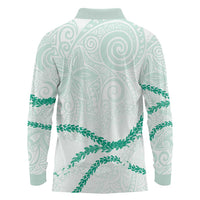 Aloha Lei Mikioi Long Sleeve Polo Shirt Sage Green Polynesian Tribal Tatau Pattern