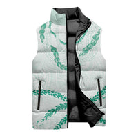 Aloha Lei Mikioi Sleeveless Puffer Jacket Sage Green Polynesian Tribal Tatau Pattern LT9 - Polynesian Pride