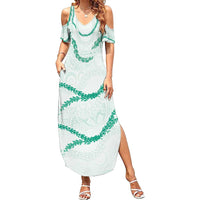 Aloha Lei Mikioi Summer Maxi Dress Sage Green Polynesian Tribal Tatau Pattern
