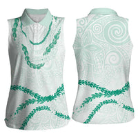 Aloha Lei Mikioi Women Sleeveless Polo Shirt Sage Green Polynesian Tribal Tatau Pattern