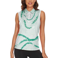Aloha Lei Mikioi Women Sleeveless Polo Shirt Sage Green Polynesian Tribal Tatau Pattern