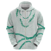 Aloha Lei Mikioi Zip Hoodie Sage Green Polynesian Tribal Tatau Pattern