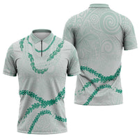 Aloha Lei Mikioi Zipper Polo Shirt Sage Green Polynesian Tribal Tatau Pattern LT9 - Polynesian Pride