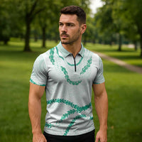 Aloha Lei Mikioi Zipper Polo Shirt Sage Green Polynesian Tribal Tatau Pattern LT9 - Polynesian Pride