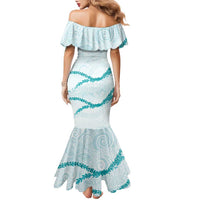 Aloha Lei Mikioi Family Matching Mermaid Dress and Hawaiian Shirt Teal Polynesian Tribal Tatau Pattern